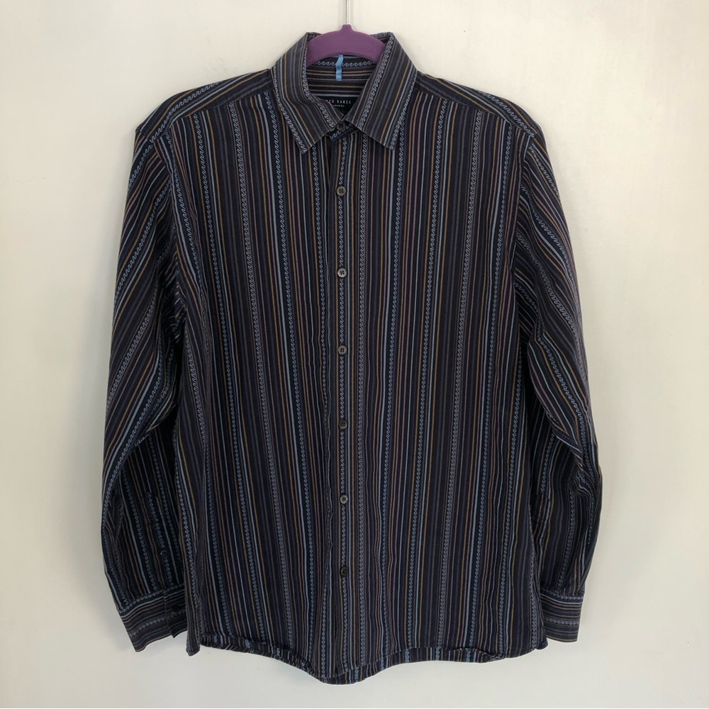 TED BAKER London Men Multicolor Striped Long Sleeve Button Down Shirt Sz 3